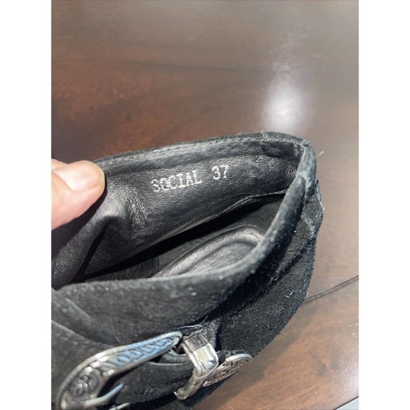 Silent D Anthropologie Cowboy Buckle Bootie Black Suede Boots 37 Platform US 6.5 - Picture 10 of 16